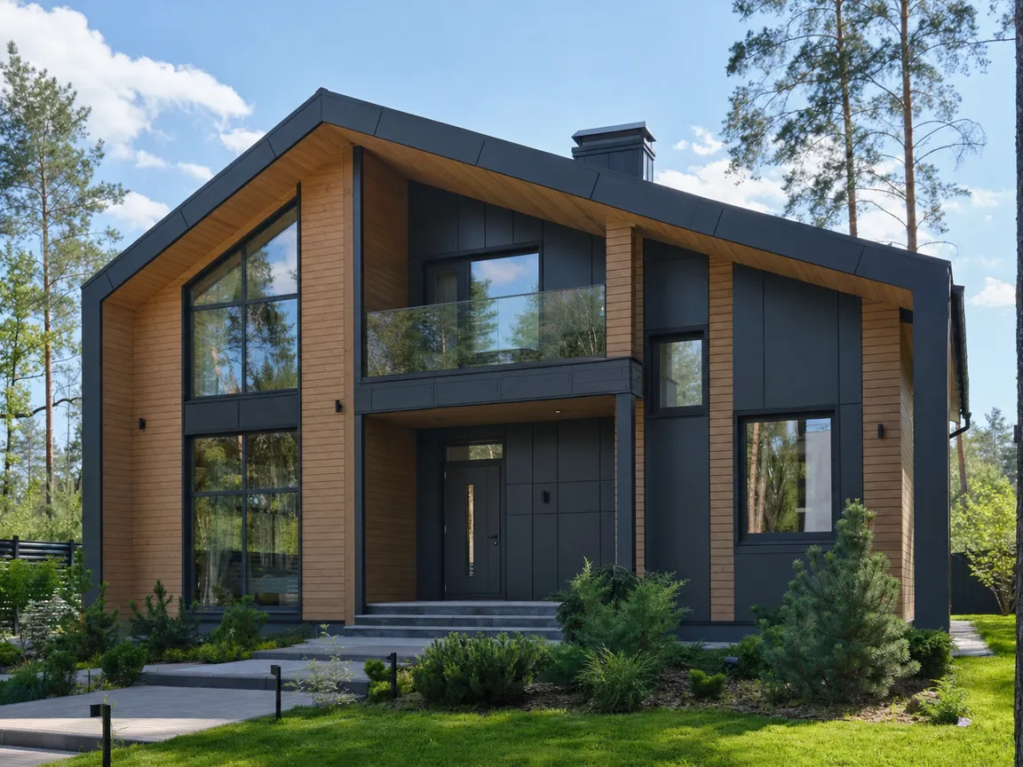 Каркасный дом «Лесная поляна», 172 м², современный стиль